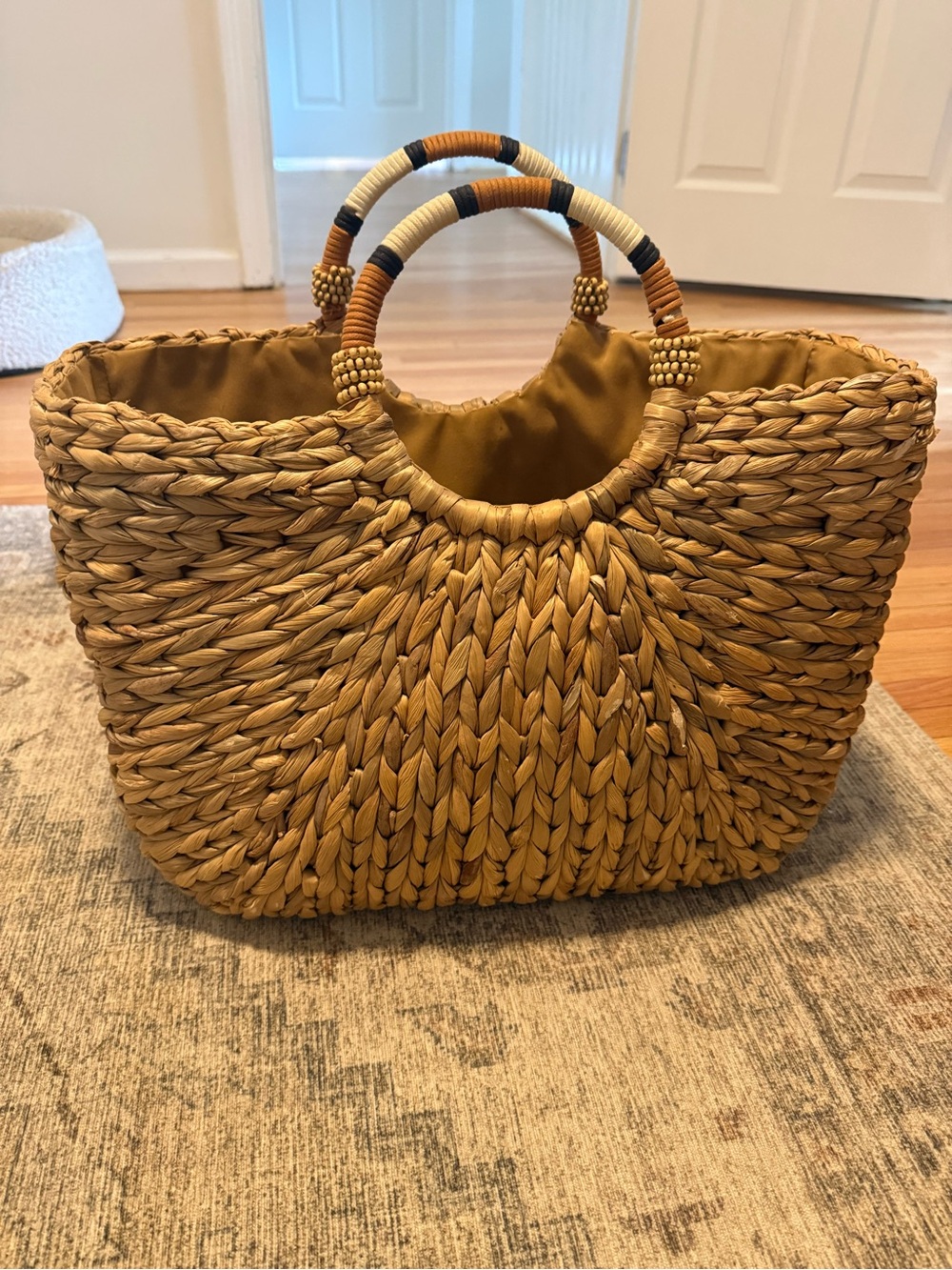 a new day Braided Straw Tote with Wrapped Round Handles